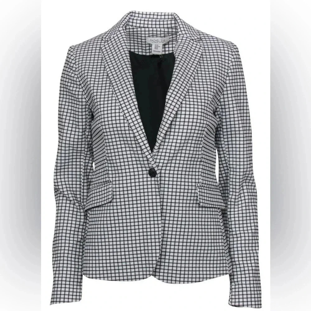 RACHEL ZOE | Women’s White & Black Plaid Single Button Office Blazer Size M